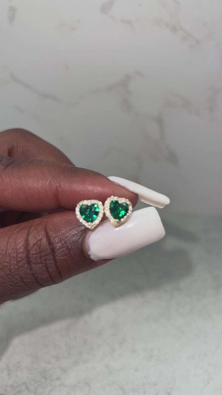 Green Emerald Heart Stud Earrings